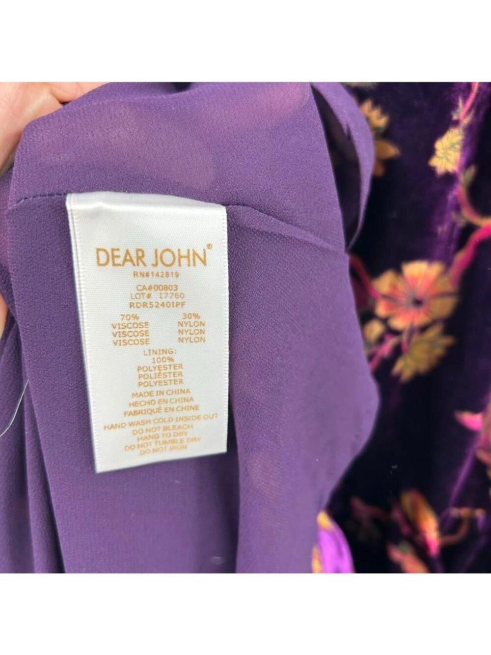Dear John Dress Women's Medium Purple Floral Velvet Bohemian Mini Button Front - Picture 7 of 11